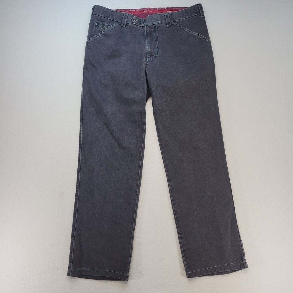 Meyer Chicago Chino Mens 32x27‎ Gray Modern Contrast Stitch Cotton Trousers